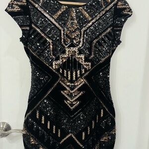 Express mini sequence shimmery short sleeve black and hold shiney  dress